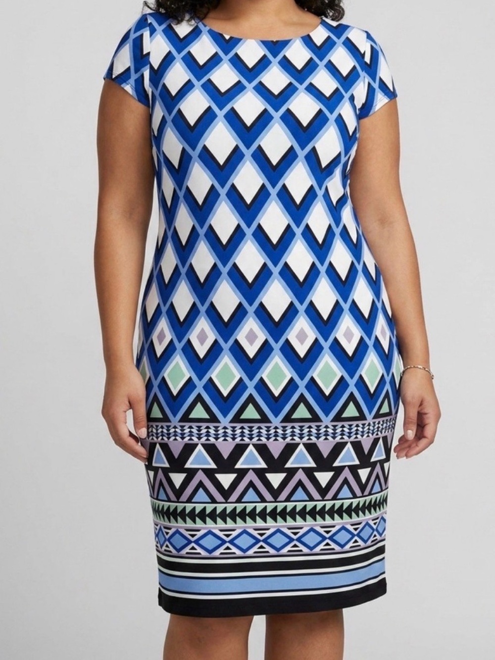 Jessica Howard Blue Geo-Print Midi Dress with Green Accents
